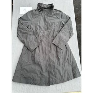 Eileen Fisher S Gray Organic Cotton Nylon A-Line Coat Jacket Drawstring Waist